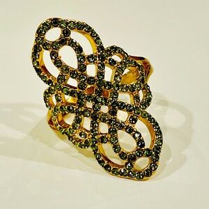 Stella and Dot Elegant Gold and Black Rhinestone Statement Ring